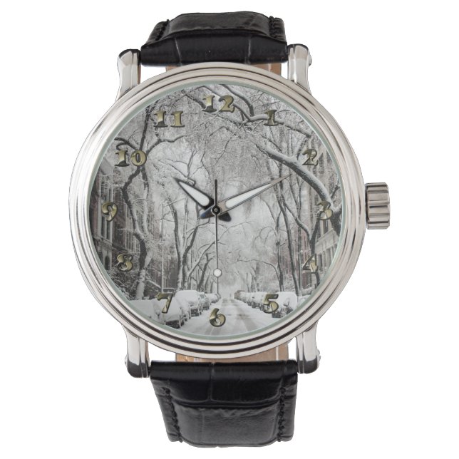 Urban-kerstsneeuw in Brooklyn NY Horloge (Voorkant)