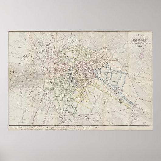 Urban Layout Plan of Berlin from 1847, German Map Poster (Voorkant)