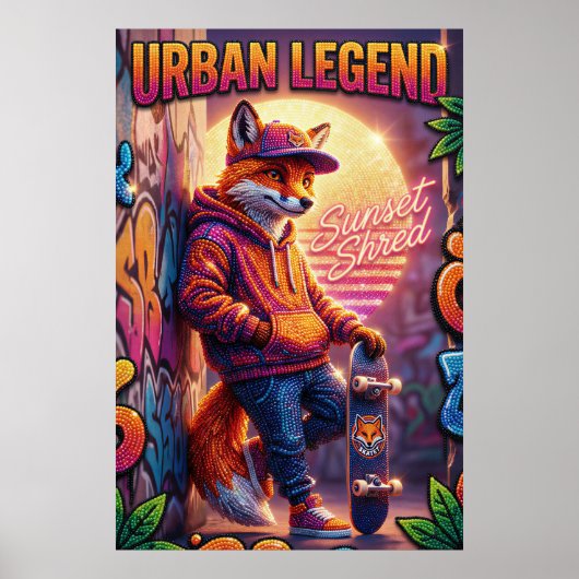 Urban Legend Fox Skater Poster Neon Graffiti (Voorkant)