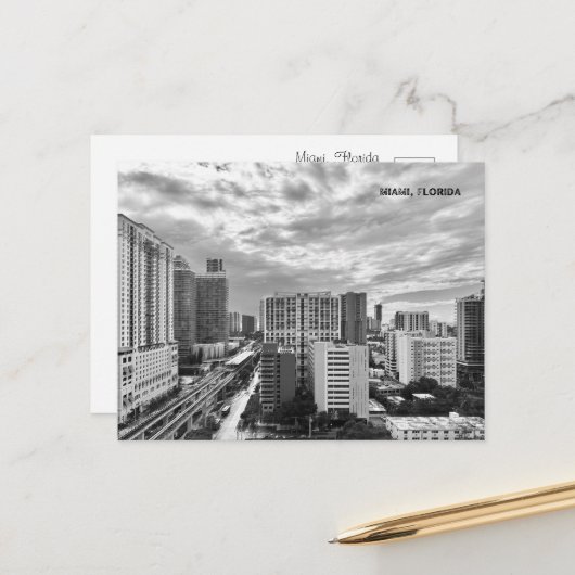 Urban Miami Black and White – Urban Cityscape Briefkaart (Voorkant / Achterkant in situ)
