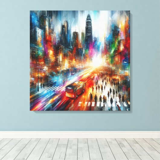 Urban Mirage: Abstract stadsgezicht Canvas Afdruk (Insitu (Houten vloer))