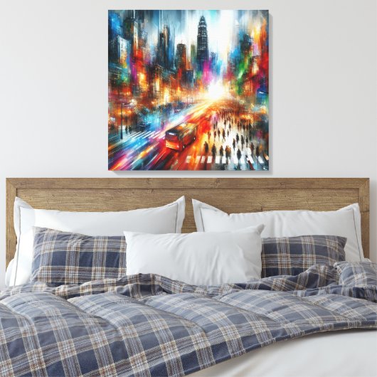 Urban Mirage: Abstract stadsgezicht Canvas Afdruk (Insitu (Slaapkamer))