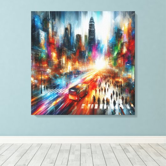 Urban Mirage: Abstract stadsgezicht Canvas Afdruk (Insitu (Houten vloer))