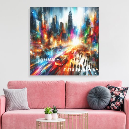 Urban Mirage: Abstract stadsgezicht Canvas Afdruk (Insitu (Woonkamer))