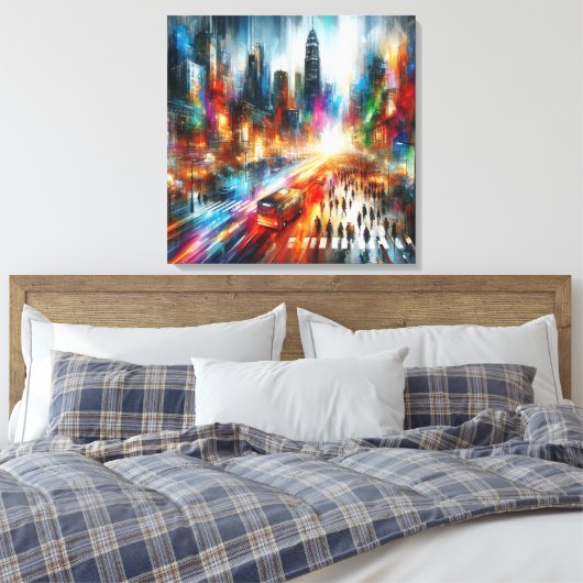 Urban Mirage: Abstract stadsgezicht Canvas Afdruk (Insitu (Slaapkamer))