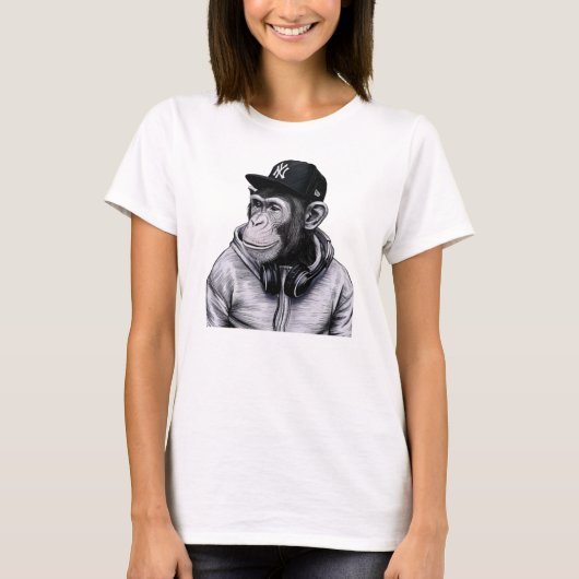 Urban Mode Monkey met hoofdtelefoon Casual wit T-shirt (Voorkant)