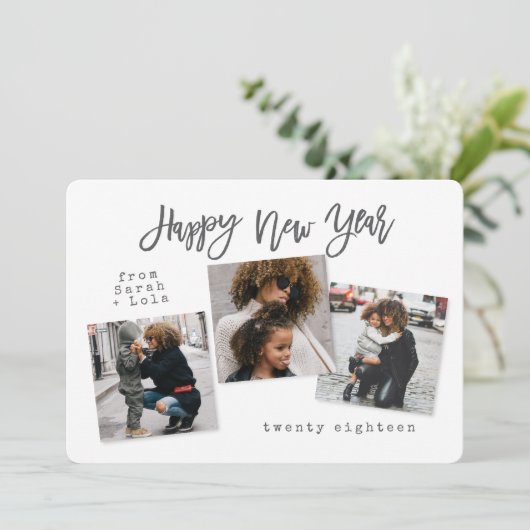 URBAN MODERN HAPPY NEW YEAR (SILVER) FEESTDAGENKAART (Staand voorkant)