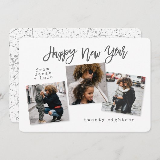 URBAN MODERN HAPPY NEW YEAR (SILVER) FEESTDAGENKAART (Voorkant / Achterkant)