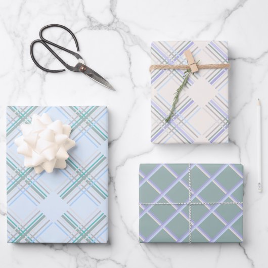 Urban Modern Tartan in parel en blauw Inpakpapier Vel (Voorkant)