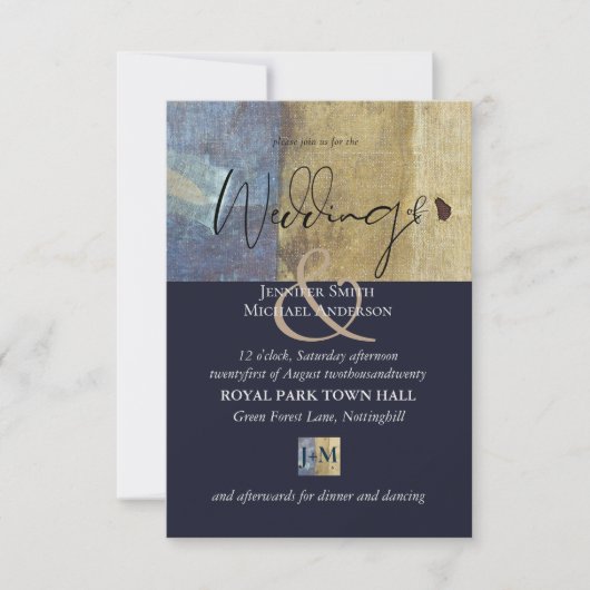 Urban Navy Blue Modern Budget Bruiloft uitnodiging (Voorkant)