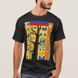 Urban Oasis: Kleurrijk Gestileerd Gebouw T-Shirt