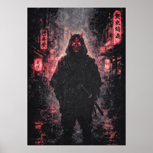 Urban Oni Demon Samurai, Japanese Anime Art Poster (Voorkant)