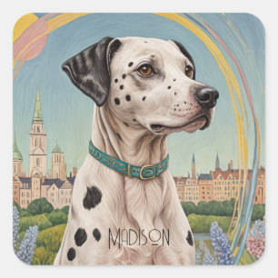 Urban Paws: Pastel Dalmatie in de stad Vierkante Sticker