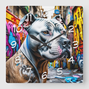 Urban Pitbull City Street Art Graffiti Vierkante Klok