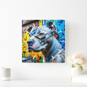 Urban Pitbull City Street Art Graffiti Vierkante Klok (Huis)