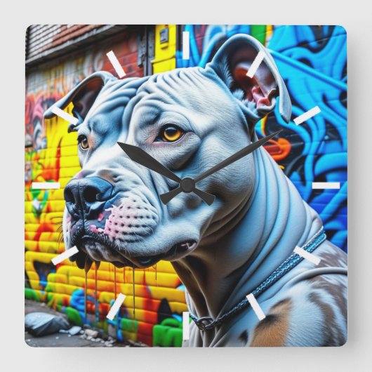 Urban Pitbull City Street Art Graffiti Vierkante Klok (Voorkant)