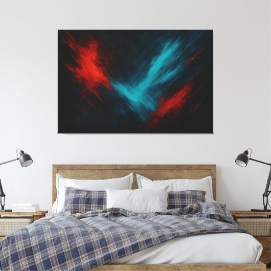 Urban Pulse – Abstracte rode en turquoise canvasku Canvas Afdruk (Insitu (Slaapkamer))