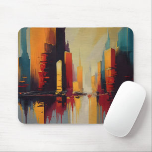 Urban Pulse – Abstracte Stad in Verticaal Ritme Muismat