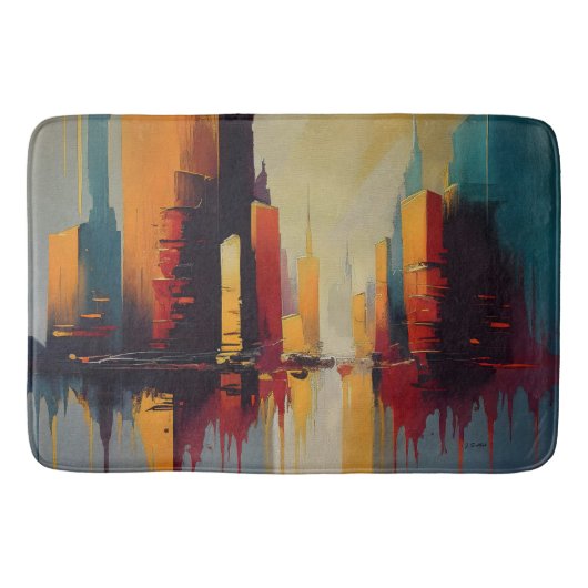 Urban Pulse – Abstracte Stad In Verticale Ritme Badmat (Voorkant)