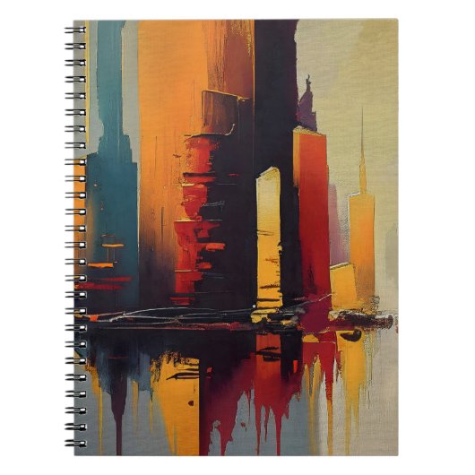 Urban Pulse – Abstracte Stad in Verticale Ritme Notitieboek (Voorkant)