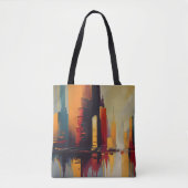 Urban Pulse – Abstracte Stad in Verticale Ritme Tote Bag (Voorkant)