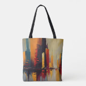 Urban Pulse – Abstracte Stad in Verticale Ritme Tote Bag (Achterkant)