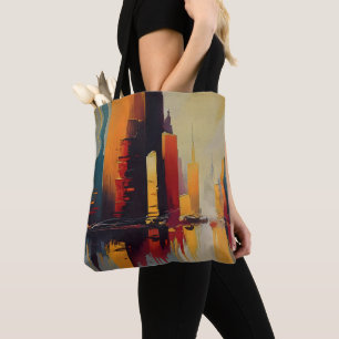 Urban Pulse – Abstracte Stad in Verticale Ritme Tote Bag