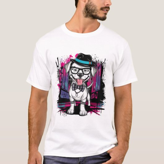 Urban Pup: Graffiti Art Hondenontwerp T-shirt (Voorkant)