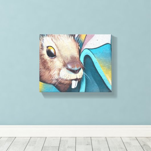 Urban Rabbit Art Urban Art Mural Bunny Rabbit Mura Canvas Afdruk (Insitu (Houten vloer))