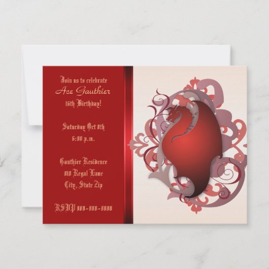 Urban Red Fantasy Dragon Birthday Party Invite Kaart (Voorkant)