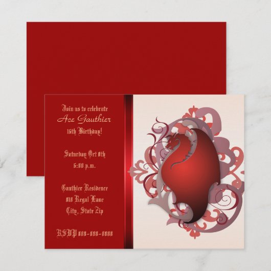 Urban Red Fantasy Dragon Birthday Party Invite Kaart (Voorkant / Achterkant)