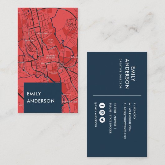 URBAN RED NAVY OXFORD UNIVERSITY UK OUTLINE MAP VISITEKAARTJE (Voorkant / Achterkant)