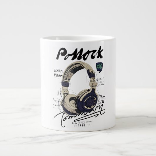 Urban Retro Headphone Vibe Illustration Grote Koffiekop (Voorkant)