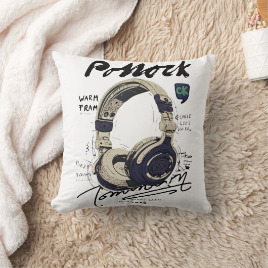 Urban Retro Headphone Vibe Illustration Kussen (Deken)