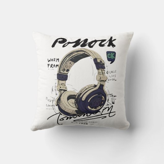 Urban Retro Headphone Vibe Illustration Kussen (Achterkant)