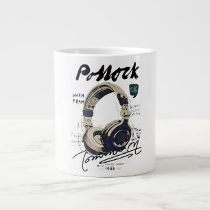 Urban Retro Koptelefoon Vibe Illustratie Grote Koffiekop