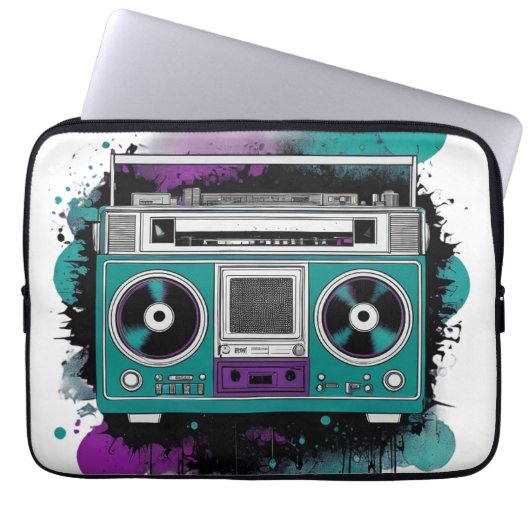 Urban Retro stijl: Ghetto Blaster Laptop Sleeve (Voorkant)