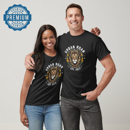 Urban Roar Lion Embleem — Bold Leaf Krans Design T-shirt