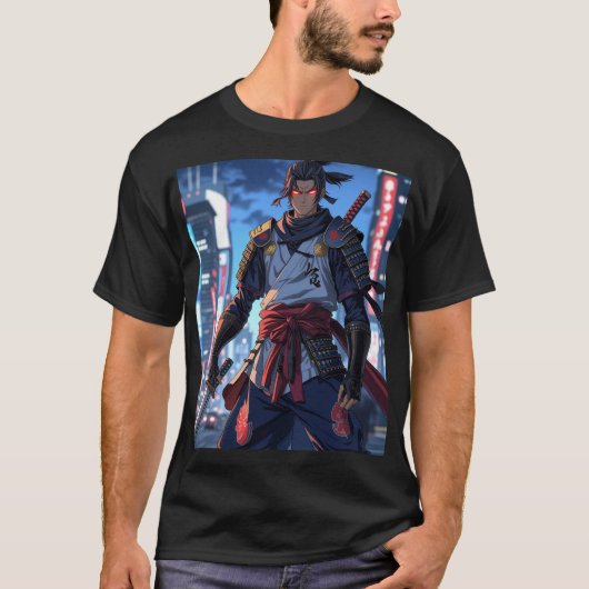 Urban Ronin: T-shirt met neonsamoerai-anime (Voorkant)