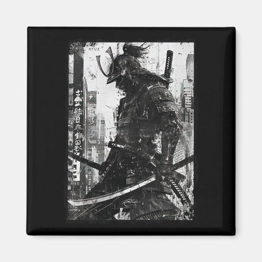 Urban Samurai Warrior Grunge Japanese Streetwear Magneet (Voorkant)