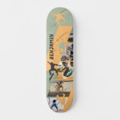 Urban Skater Photo Collage Sage Green en Tan Persoonlijk Skateboard (Voorkant)