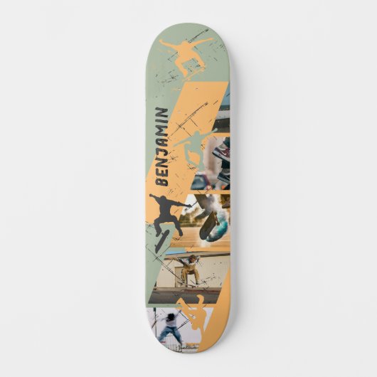 Urban Skater Photo Collage Sage Green en Tan Persoonlijk Skateboard (Voorkant)