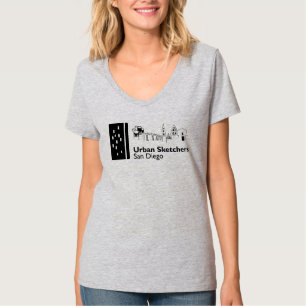 Urban Sketchers San Diego Dames Grijs V-hals T-shirt