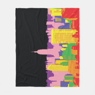 Urban Skyline: Nacht Regenboog Decor. Fleece Deken