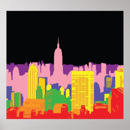 Urban Skyline: Nacht Regenboog Decor. Poster (Voorkant)