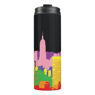 Urban Skyline: Nacht Regenboog Decor. Thermosbeker