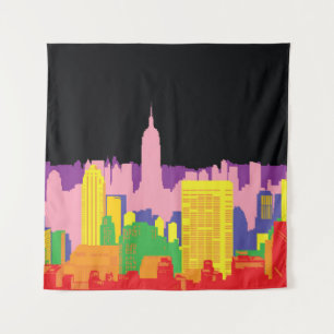 Urban Skyline: Nacht Regenboog Decor. Wandkleed