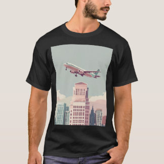 Urban Skyline Vliegtuig Landing Graphic T-shirt