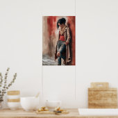 Urban Solitude: Figure Against the Red Wall Poster (Keuken)