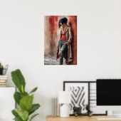 Urban Solitude: Figure Against the Red Wall Poster (Thuiskantoor)
